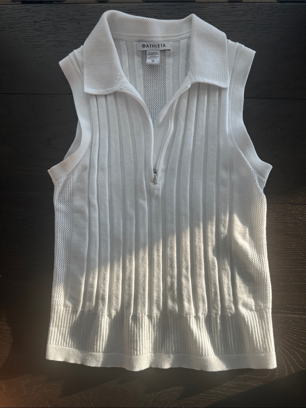 Athleta White Sleeveless Zip-Front Polo Knit Top